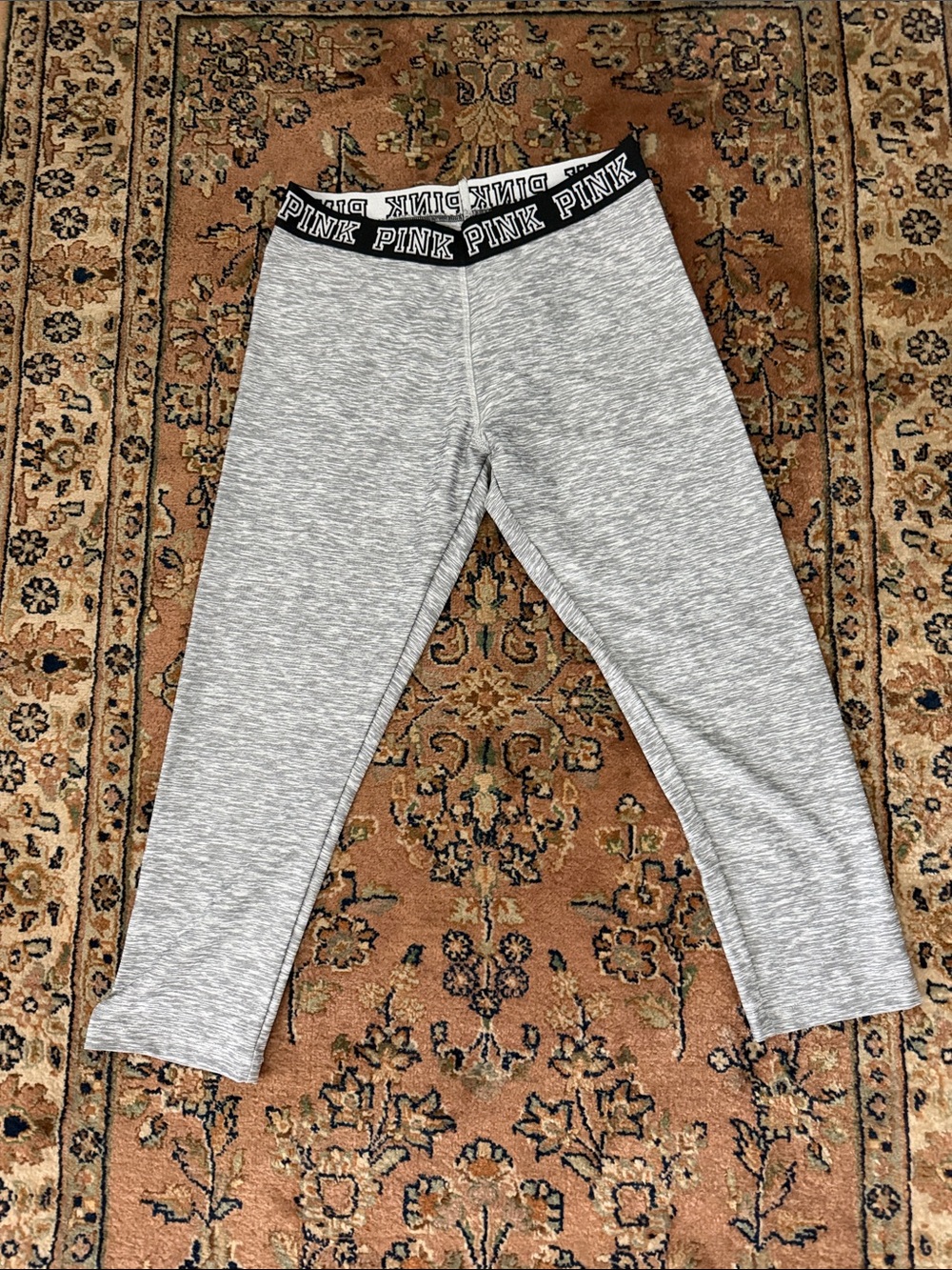 PINK Victoria's Secret Gray Heather Leggings with Black Branded Waistband
